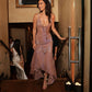 Vintage Mermaid Spaghetti Straps Beaded Chiffon Satin Prom Dress Wedding Guest Dress SH4293
