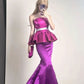 Barbie Pink Mermaid Strapless Satin Long Prom Dress Evening Dress SH3716