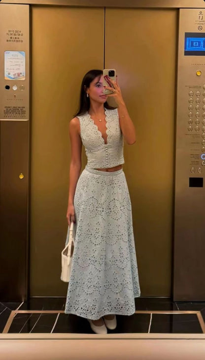Light Baby Blue A Line V Neck Lace Long Prom Dress Evening Dress SH8872