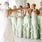 Baby Blue Mermaid Straps Tiered Satin Prom Dress Bridesmaid Dress SH2606