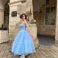 Baby Blue A Line Strapless Tulle Prom Dress Wedding Guest Dress Birthday Dress SH4441
