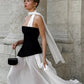 Classic Elegant A Line Strapless Black Satin White Chiffon Prom Dress Evening Dress SH5757