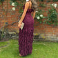 Burgundy Brick Sheath Spaghetti Straps Layered Chiffon Long Prom Dress Evening Dress with Slit SH3650