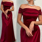 Pretty Brown Mermaid Off the Shoulder Satin Prom Dress Evening Dress Date Dress SH3981