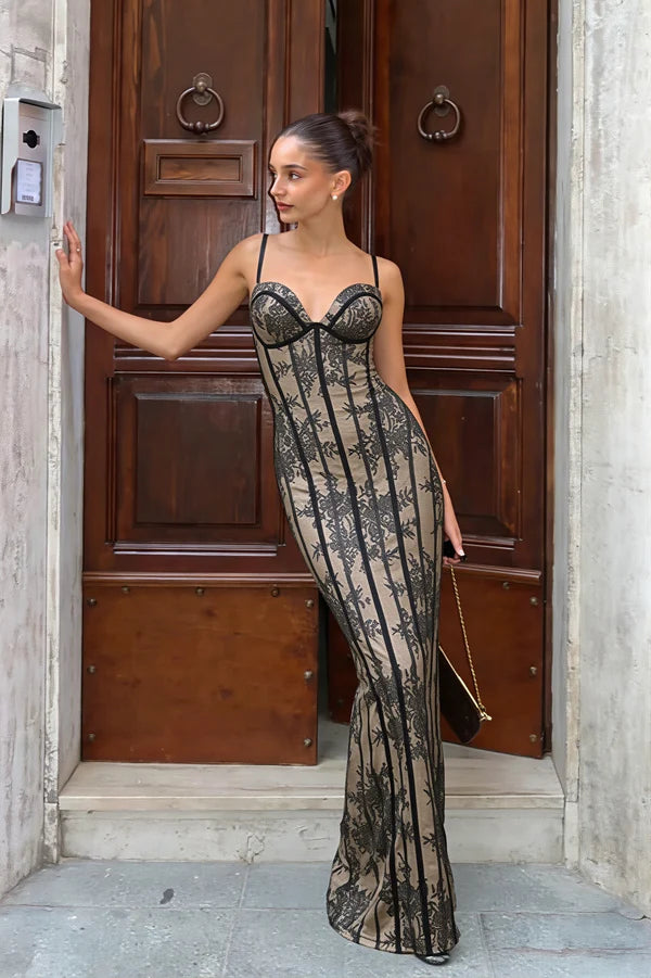 Sexy Black Lace Sheath Spaghetti Strap Long Prom Dress Evening Dress SH5761