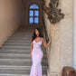Gentle Light Pink Mermaid Spaghetti Strap Beaded Satin Prom Dress Wedding Guest Dress SH5323