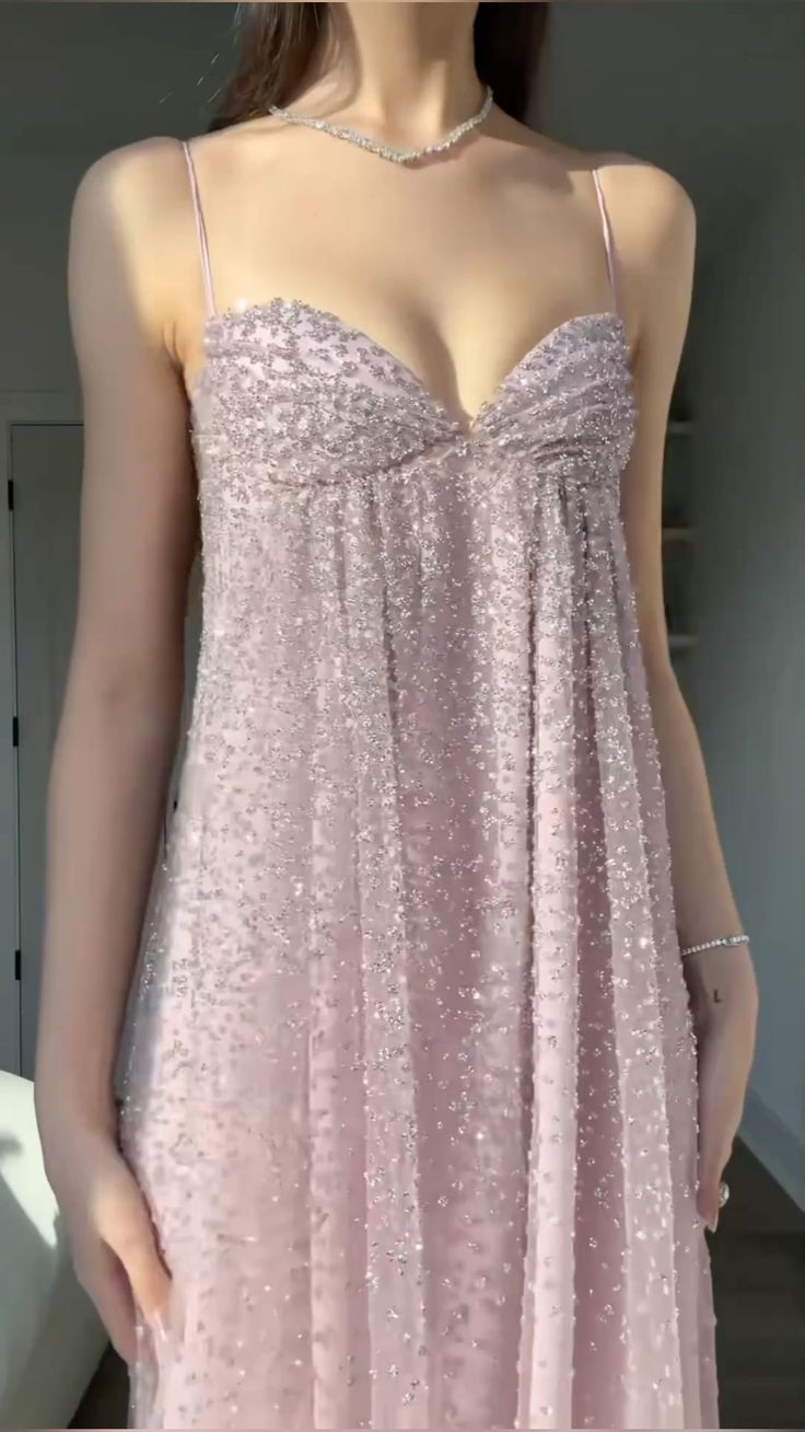 Gentle Pink A Line Spaghetti Strap Sequin Tulle Long Prom Dress Evening Dress Formal Dress SH3656