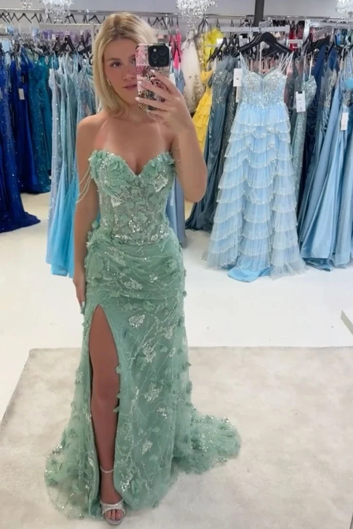 Glamorous Mermaid Off the Shoulder Green Long Prom Dress with Appliques SH7623