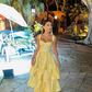 Yellow Layered Satin Long A Line Prom Dress SH1001