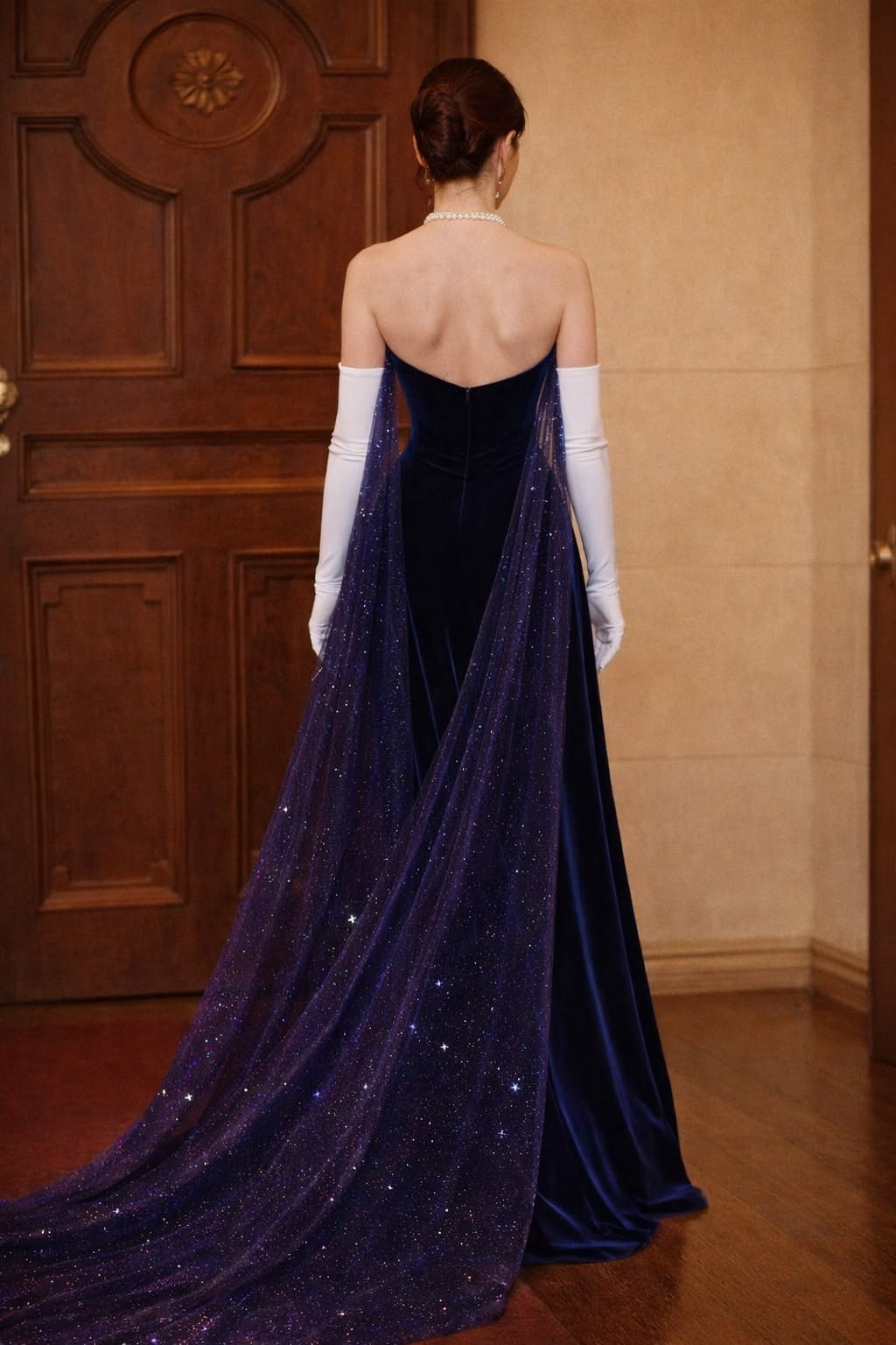 Elegant A Line Strapless Navy Blue Velvet Prom Dress SH5517