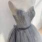 A Line Strapless Appliques Gray Tulle Long Prom Dress Evening Dress SH1611
