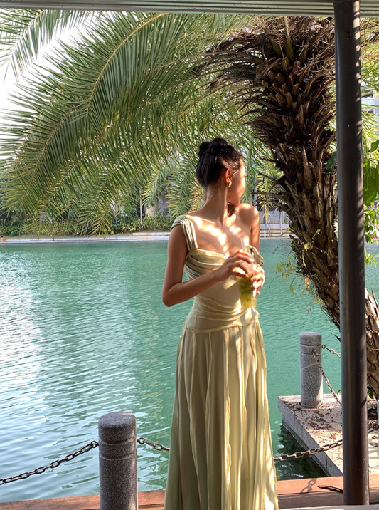 Elegant Green A Line Spaghetti Strap Chiffon Long Prom Dress Party Dress SH4036