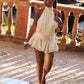 Light Champagne A Line Halter Satin Open Back Mini Homecoming Dress SH3388