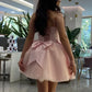 Princess A Line Strapless Pink Corset Homecoming Dress with Bowknot SH7750