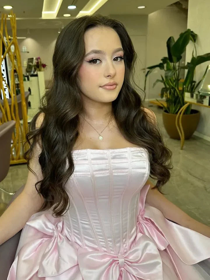 Princess A Line Strapless Pink Corset Homecoming Dress with Bowknot SH7750