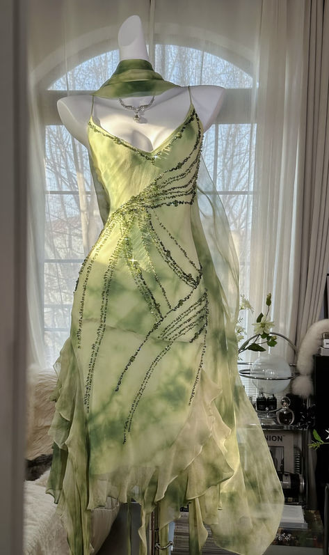 Green A Line Spaghetti Strap Beaded Ruffle Chiffon Short Party Dress Prom Dress SH2612