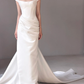 High-class Sheath Strap White Satin Long Train Wedding Dress SH7721