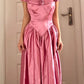 Vintage Pink 3D Floral A Line Off the Shoulder Satin Long Prom Dress Evening Dress SH6901