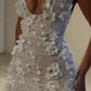 Stunning Sheath V Neck Purple Floral Feather Beaded Tulle Short Prom Dress Party Dress SH4851