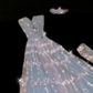 Stunning Blue A Line Strapless Beaded Tulle Prom Dress Evening Dress SH3393