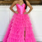 Black A Line Sweetheart Neck Layered Satin Tulle Long Wedding Guest Dress Evening Dress with Slit SH2920