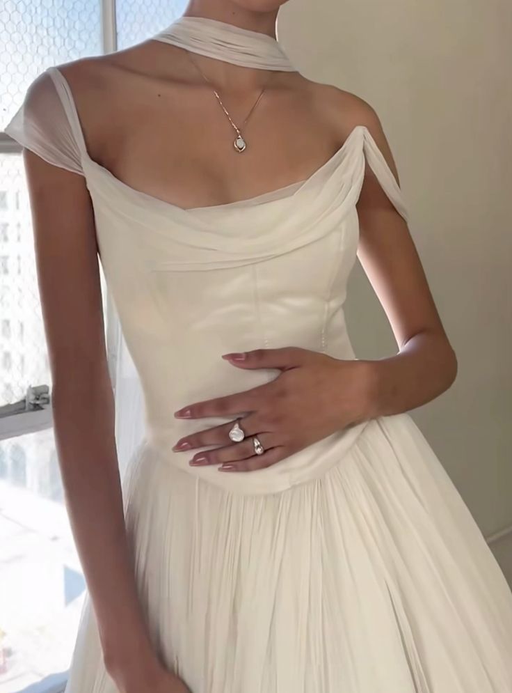 Simple A Line Off the Shoulder White Chiffon Long Prom Dress Graduation Prom Dress SH2602