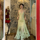 Vintage Light Green Mermaid Spaghetti Strap Beaded Ruffle Chiffon Prom Dress 16th Birthday Dress SH4403