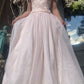 Retro Light Pink A Line Off the Shoulder Lace Chiffon Prom Dress Evening Dress SH5919