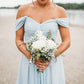 Blue Off-The-Shoulder Floor Length Backless Sleeveless Chiffon Bridesmaid Dresses SH2550