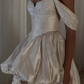 Cute A Line Straps White Pleated Satin Prom Dress Wedding Dress SH4698