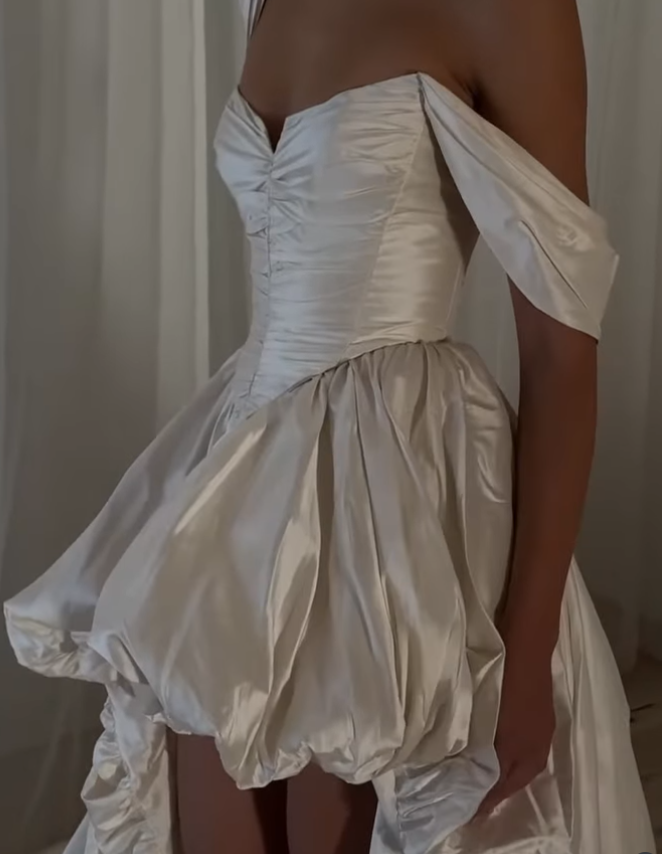 Cute A Line Straps White Pleated Satin Prom Dress Wedding Dress SH4698