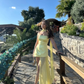 Yellow A Line Strapless Chiffon Satin Prom Dress Wedding Guest Dress with Slit SH4743