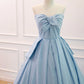 A Line Sweetheart Neck Blue Satin Tulle Long Prom Dress Evening Dress SH1734
