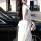 Simple White A Line V Neck Chiffon Open Back Long Prom Dress Date Dress SH4677