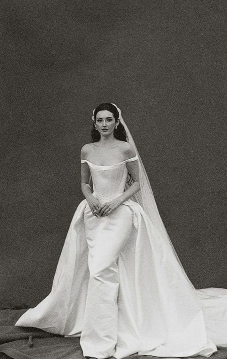 Classic A Line Off the Shoulder Corset White Satin Wedding Dress SH8497