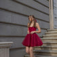 Burgundy A Line Strapless Satin Tulle Mini Homecoming Dress Cocktail Dress SH3724