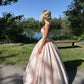 Sweety Light Pink A Line Strapless Pearl Satin Long Prom Dress Evening Dress SH6631