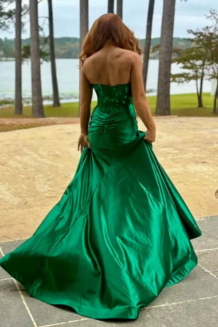 Green Strapless Mirror-Cut Sequins Mermaid Long Prom Dress SH8186