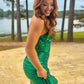Green Strapless Mirror-Cut Sequins Mermaid Long Prom Dress SH8186