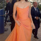 Orange Sheath Strapless Chiffon Long Party Dress Prom Dress SH3975