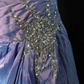 Vintage Purple A Line Strapless Beaded Satin Prom Dress Evening Dress SH5601