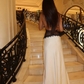 Open Back Elegant Ivory Sheath Halter Lace Satin Long Prom Dress Outfits SH4978
