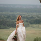 Simple Classic A Line Off the Shoulder Satin Long Wedding Dress SH5952