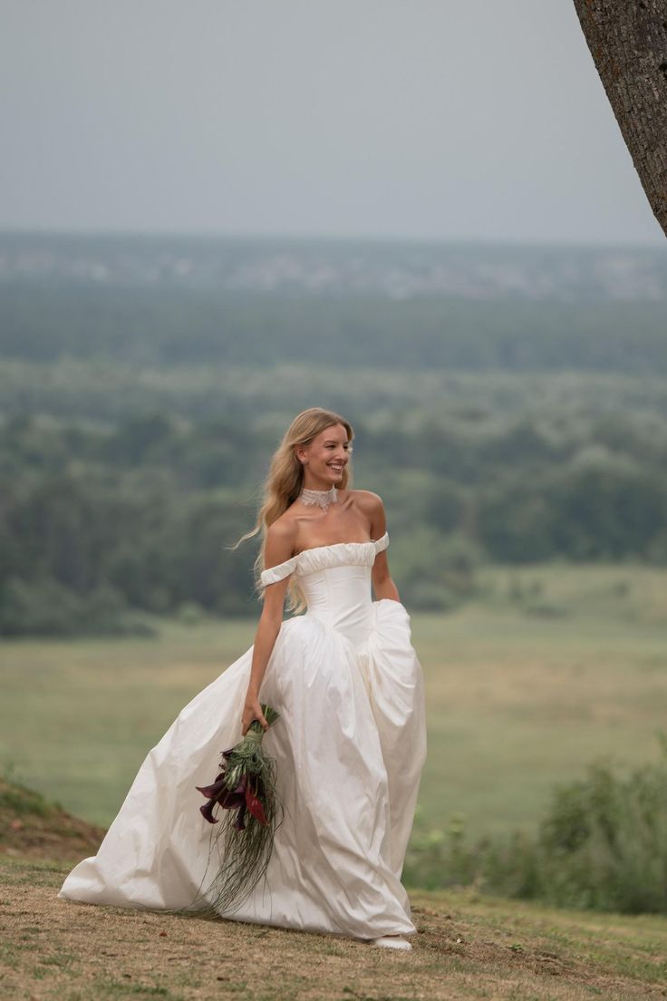 Simple Classic A Line Off the Shoulder Satin Long Wedding Dress SH5952