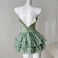Flowy A Line Strapless Layered Green Chiffon Short Homecoming Dress Cocktail Dress SH3175