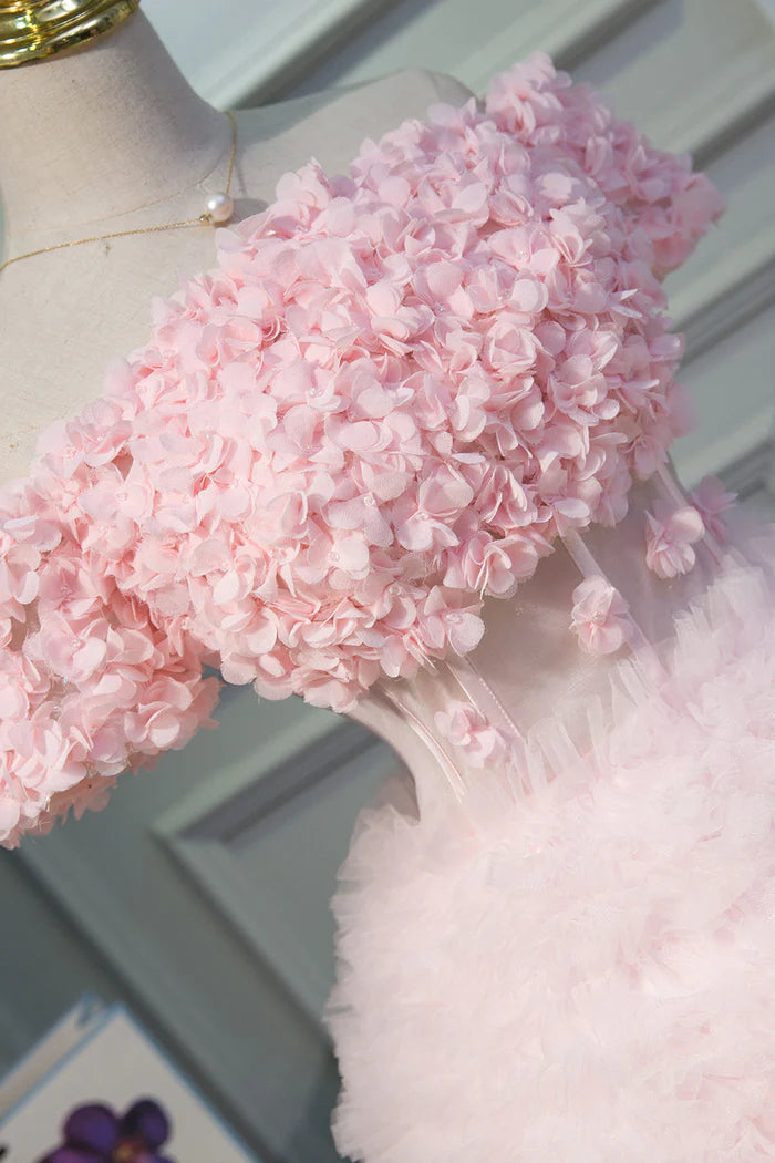 Pink A Line Tulle Homecoming Dresses With Flower Appliques SH1596