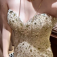 Champagne Mermaid Sweetheart Neck Rhinestone Organza Prom Dresses 18th Birthday Dresses SH4641