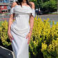 Simple Sheath Off the Shoulder Corset Satin Long Wedding Dress SH7140