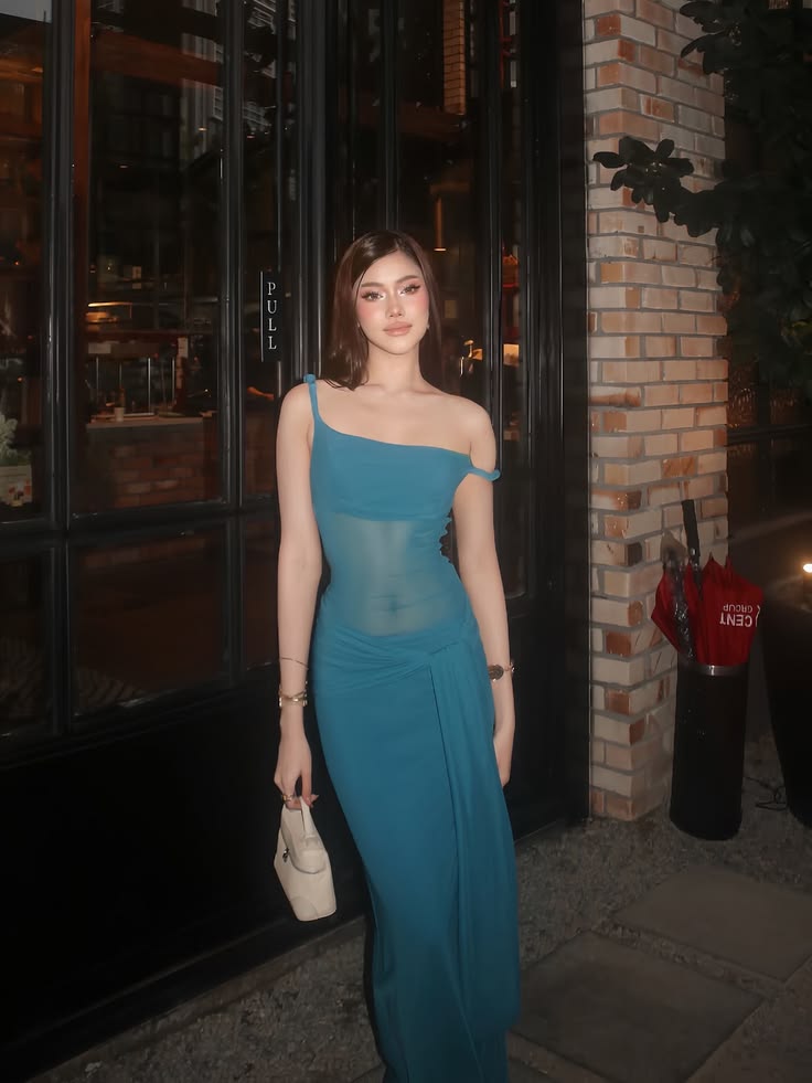 Lake Blue Sheath Spaghetti Strap Tulle Prom Dress Evening Dress SH8575
