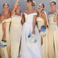 Cute A Line Spaghetti Strap Yellow Satin Evening Dress Bridesmaid Dress with Slit SH2701